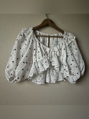 For Love & Lemons White/Black Polka Dot Lace Top